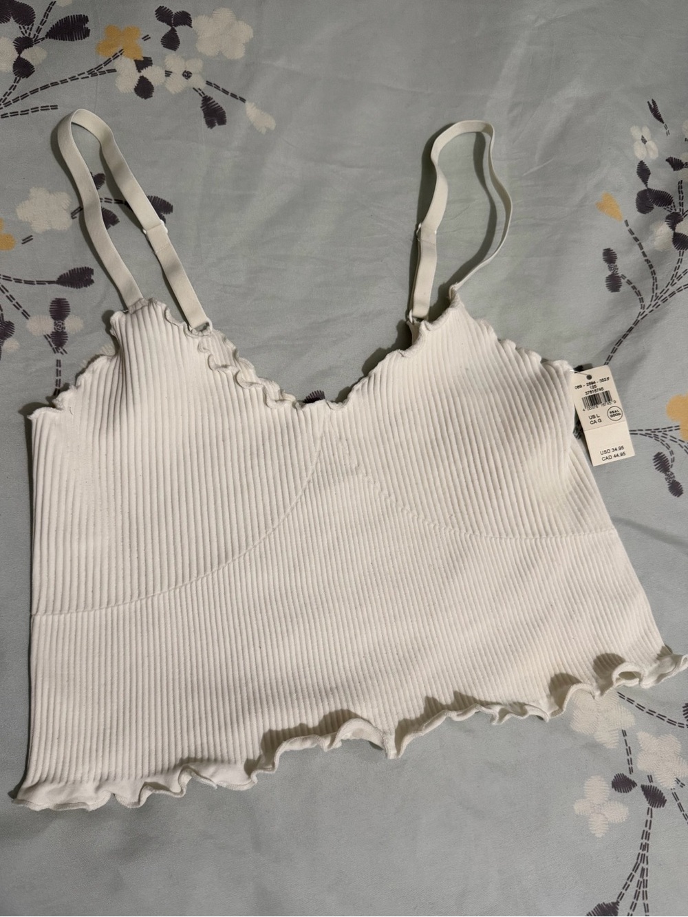 aerie White Ribbed Lettuce-Trim Cami Tank